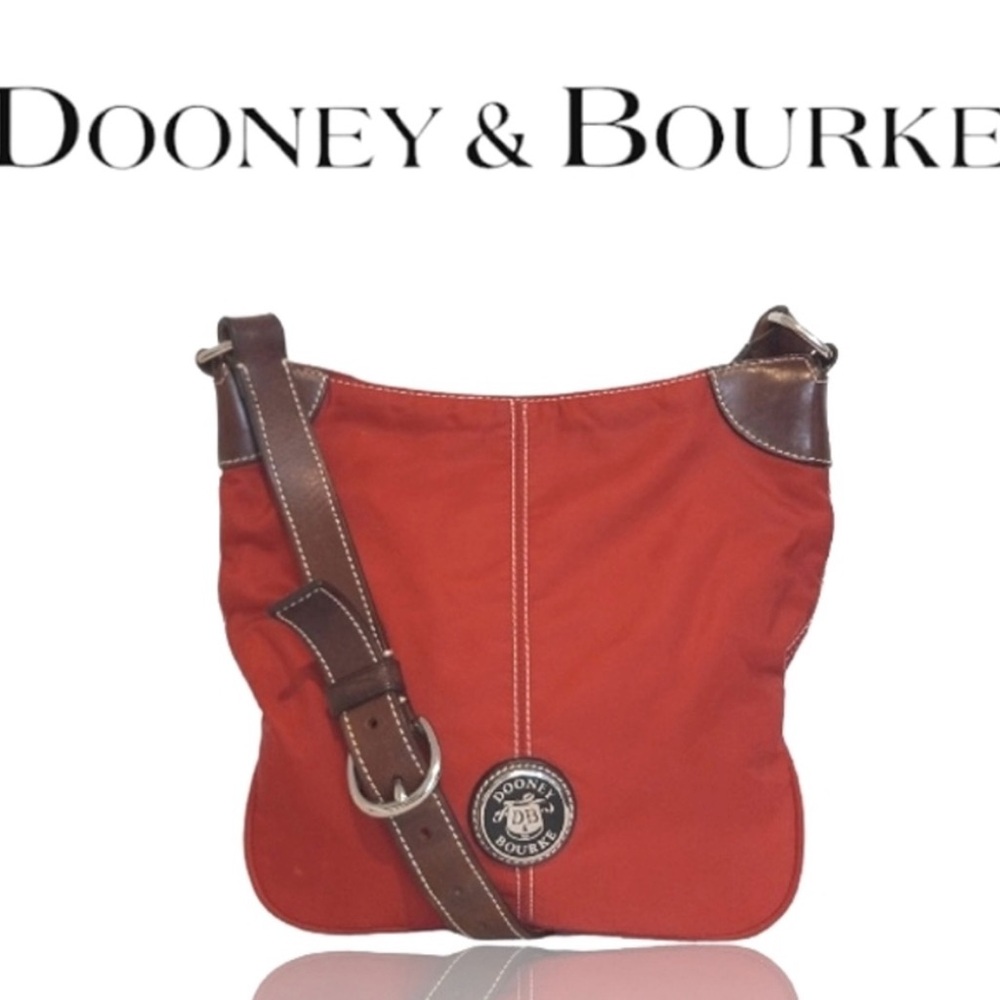 Dooney & Bourke Crossbody Bag Brown Leather Red Nylon Dooney & Bourke Wayfarer